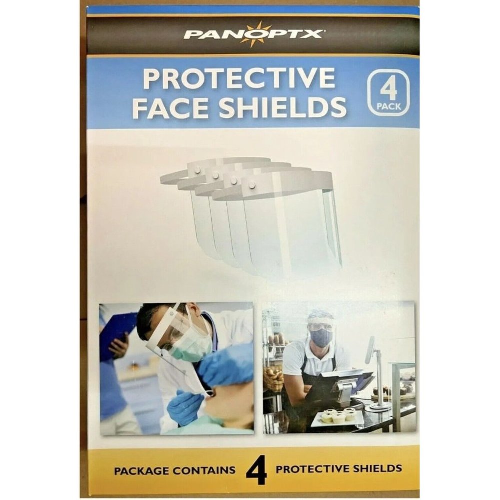 New Panoptx Protective Face Shields 4 Pack Double-Sided Anti-Fog Coatings